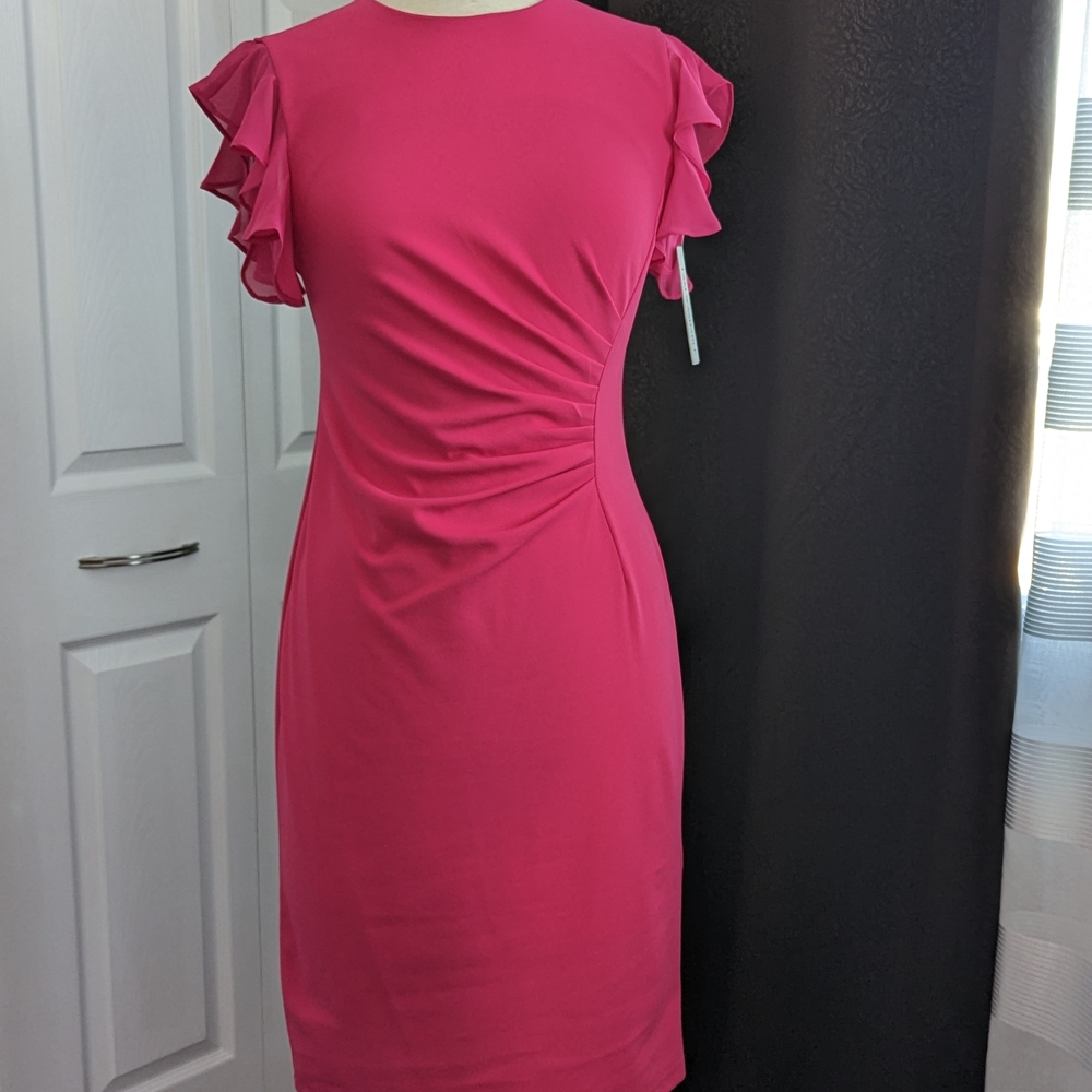Elegant Pink Ruffle Sleeve Dress